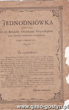 1001.Jednodniowka wydana z okazji 10-tej Rocznicy Odzyskania Niepodleglosci (Gostyn, 1928 r.)