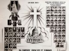 1001.Pamiatka swiecen kaplanskich (26 maja 1963 r.), z prawej strony, w czwartym rzedzie od dolu, pierwszy z lewej ks. Artur Przybyl-w latach 1985-2010 proboszcz parafii farnej w Gostyniu