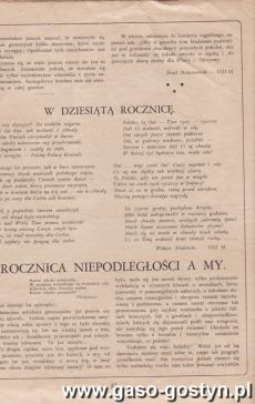 1009.Jednodniowka wydana z okazji 10-tej Rocznicy Odzyskania Niepodleglosci (Gostyn, 1928 r.)