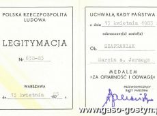 1011.Legitymacja Medalu za Ofiarnosc i Odwage przyznanego Marcinowi Szafraniakowi (Gostyn 1983r.)