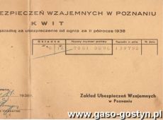 1026.Kwit na oplacona skladke za ubezpieczenie od ognia (Michalowo, 1938 r.)