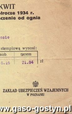 1050.Kwit za ubezpieczenie od ognia (Michalowo, 10  listopada 1934 r.)