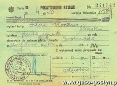 1052.Pokwitowanie kasowe Urzedu Skarbowego w Gostyniu (12 listopada 1936 r.)
