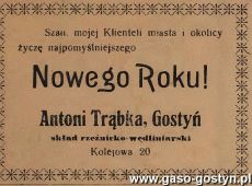 1065.Zyczenia na Nowy 1939 Rok od Stanislawa Trabki - wlasciciela Skladu Rzeznicko-Wedliniarskiego w Gostyniu (31 grudnia 1938 r.)