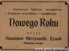 1066.Zyczenia na Nowy 1939 Rok od Stanislawa Skrzyneckiego - wlasciciela Resturacji na gostynskim Rynku (31 grudnia 1938 r.)