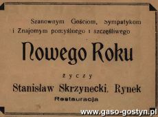 1066.Zyczenia na Nowy 1939 Rok od Stanislawa Skrzyneckiego - wlasciciela Resturacji na gostynskim Rynku (31 grudnia 1938 r.)