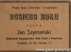 1068.Zyczenia na Nowy 1939 Rok od Jana Szymanskiego - wlasciciela Zakladu Fryzjerskiego Dla Pan i Panow (31 grudnia 1938 r.)