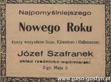 1069.Zyczenia na Nowy 1939 Rok od Jozefa Szafranka - wlasciciela Skladu Rzeznicko-Wedliniarskiego w Gostyniu (31 grudnia 1938 r.)