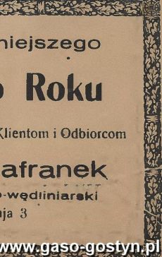 1069.Zyczenia na Nowy 1939 Rok od Jozefa Szafranka - wlasciciela Skladu Rzeznicko-Wedliniarskiego w Gostyniu (31 grudnia 1938 r.)