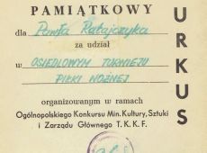 1077.Dyplom pamiatkowy dla Pawla Ratajczyka za udzial w osiedlowym turnieju pilki noznej (Gostyn, 1970 r.)