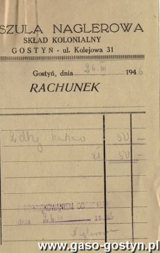 1089.Rachunek (Urszula Naglerowa, Sklad Kolonialny) - 26 marca 1946 r.