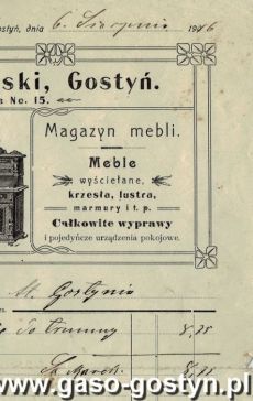 1101.Rachunek dla Kasy Koscielnej w Starym Gostyniu wystawiony w Magazynie Mebli Jana Grzymislawskiego (Gostyn, 6 sierpnia 1916 r.)