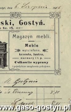 1101.Rachunek dla Kasy Koscielnej w Starym Gostyniu wystawiony w Magazynie Mebli Jana Grzymislawskiego (Gostyn, 6 sierpnia 1916 r.)