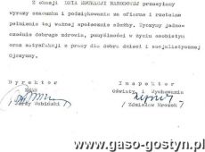 1103. Zyczenia z okazji Dnia Edukacji Narodowej dla dyrekcji, nauczycieli i pracownikow Szkoly Podstawowej nr 3 w Gostyniu (1986 r.)