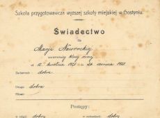 1104.Swiadectwo Szkoly Przygotowawczej Wyzszej Szkoly Miejskiej w Gostyniu (1920 r.)