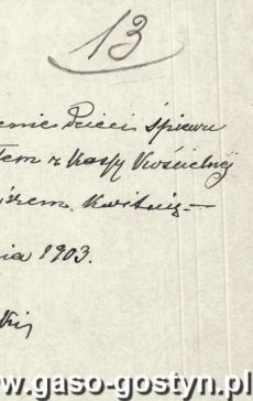 1112.Pokwitowanie odbioru 6 marek za nauke spiewu i muzyki koscielnej (Stary Gostyn, 3 stycznia 1903 r.)