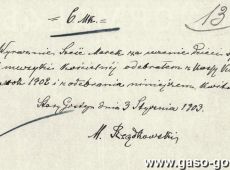 1112.Pokwitowanie odbioru 6 marek za nauke spiewu i muzyki koscielnej (Stary Gostyn, 3 stycznia 1903 r.)