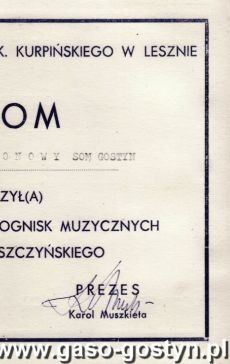 1145.Dyplom dla zespolu akordeonowego Spolecznego Ogniska Muzycznego w Gostyniu za udzial w Przegladzie Dorobku Ognisk Muzycznych Wojewodztwa Leszczynskiego (Wschowa, 25 czerwca 1976 r.)