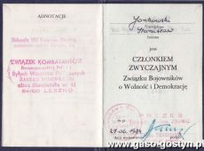 1148.Legitymacja kombatanta Zwiazku Bojownikow o Wolnosc i Demokracje
