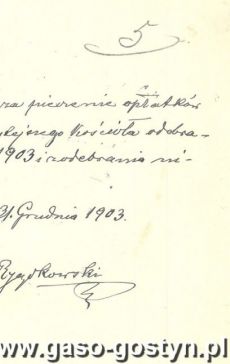 1153.Potwierdzenie otrzymania zaplaty za wykonanie oplatkow (Stary Gostyn, 31 grudnia 1903 r.)