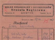 1154.Rachunek wystawiony w Skladzie Kolonialnym i Delikatesach Urszuli Naglerowej (Gostyn, 1947 r.)