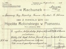 1157.Rachunek za wino mszalne hiszpanskie wystawiony w firmie Hipolita Robinskiego w Poznaniu dl kosciola w Kunowie (30 grudnia 1910 r.)