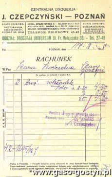 1159.Rachunek wystawiony dla Kasy Koscielnej w Starym Gostyniu w Centralnej Drogerii J.Czepczynskiego w Poznaniu (1938 r.)