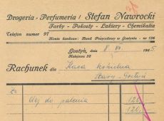 1161.Rachunek za olej dla Kasy Koscielnej w Starym Gostyniu wystawiony w Drogerii-Perfumerii Stefana Nawrockiego w Gostyniu (8 lipca 1945 r.)