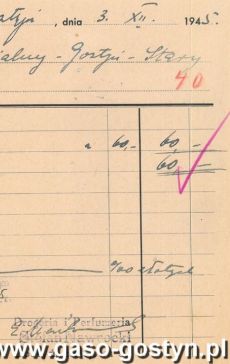 1164.Rachunek dla Urzedu Parafialnego w Starym Gostyniu wystawiony w Drogerii-Perfumerii Stefana Nawrockiego w Gostyniu (3 grudnia 1945 r.)