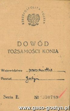 1165.Dowod tozsamosci konia (1951 r.)