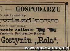 1180.Reklama z Oredownika Urzedowego Powiatu Gostynskiego (1925 r.)