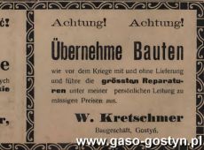 1182.Reklama z Oredownika Urzedowego Powiatu Gostynskiego (1925 r.)