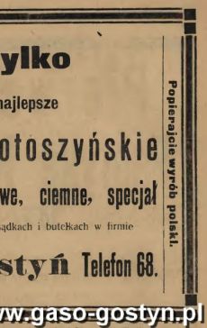 1190.Reklama z Oredownika Urzedowego Powiatu Gostynskiego (1925 r.)