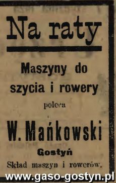 1196.Reklama z Oredownika Urzedowego Powiatu Gostynskiego (1925 r.)