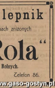 1218.Reklama z Oredownika Urzedowego Powiatu Gostynskiego (1925 r.)