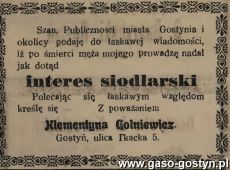 1236.Reklama z Oredownika Urzedowego Powiatu Gostynskiego (1925 r.)