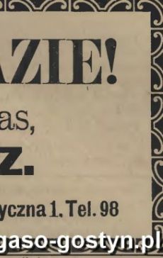 1240.Reklama z Oredownika Urzedowego Powiatu Gostynskiego (1925 r.)