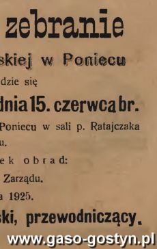 1253.Ogloszenie z Oredownika Urzedowego Powiatu Gostynskiego (1925 r.)