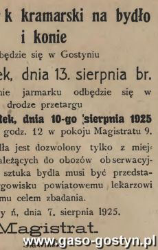 1255.Ogloszenie z Oredownika Urzedowego Powiatu Gostynskiego (1925 r.)