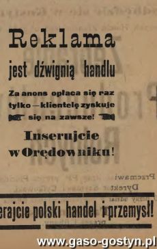 1270.Ogloszenie z Oredownika Urzedowego Powiatu Gostynskiego (1925 r.)