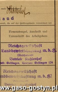 1275.Kwitariusz ubezpieczenia od niepelnosprawnosci Agnieszki Radoly z Goli (niem. Kahlenhof, 27 sierpnia 1942 r.)