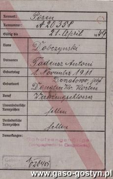 1301.Kenkarta (niem. Kennkarte, karta rozpoznawcza) â dokument tozsamosci wydawany przez okupacyjne wladze niemieckie