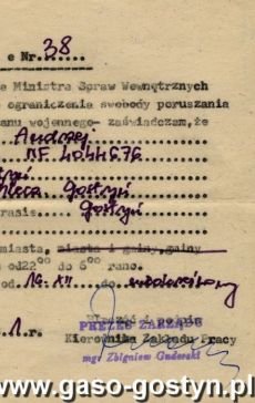 1303.Zaswiadczenie dla Andrzeja Janiszewskiego wystawione 16 grudnia 1981 roku przez prezesa Zarzadu Spoldzielni Mleczarskiej w Gostyniu Zbigniewa Guderskiego