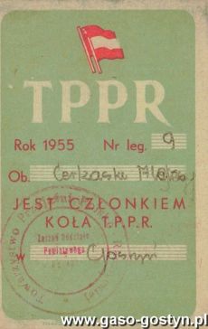 1307.Legitymacja czlonkowska Kola Powiatowego TPPR  (Towarzystwo Przyjazni Polsko-Radzieckiej) w Gostyniu - 1955 r.