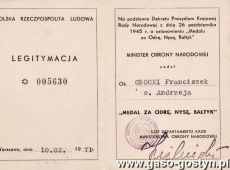 1311.Legitymacja - Medal za Odre, Nyse, Baltyk (1971 r.)