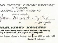 1313.Zaproszenie na Jubileuszowy Koncert z okazji 50 rocznicy powstania Orkiestry Detej przy Cukrowni w Gostyniu (6 maja 1978 r.)