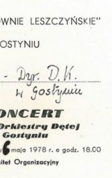 1313.Zaproszenie na Jubileuszowy Koncert z okazji 50 rocznicy powstania Orkiestry Detej przy Cukrowni w Gostyniu (6 maja 1978 r.)