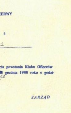 1322. Zaproszenie na 20-lecie Klubu Oficerow Rezerwy LOK w Poniecu (20 grudnia 1988 r.)