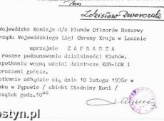 1326. Zaproszenie na roczne podsumowanie Klubow Oficerow Rezerwy Zarzadu Wojewodzkiego LOK w Lesznie (Pepowo, 10 lutego 1996 r.)