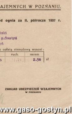 1340.Kwit na oplacona skladke za ubezpieczenie od ognia (Dusina, 13 listopada 1937 r.)